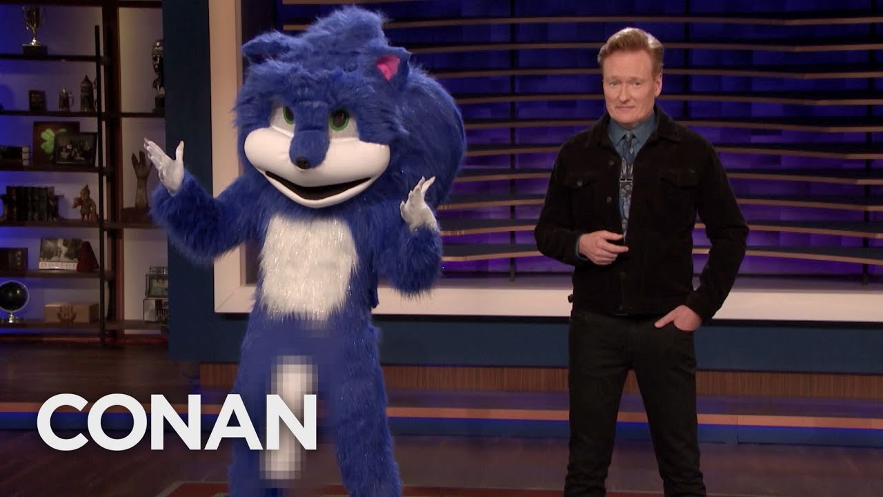Egy hatalmas hófehér műbránerrel mutatkozott be Sonic új filmes megjelenése a Conan O'Brien showban